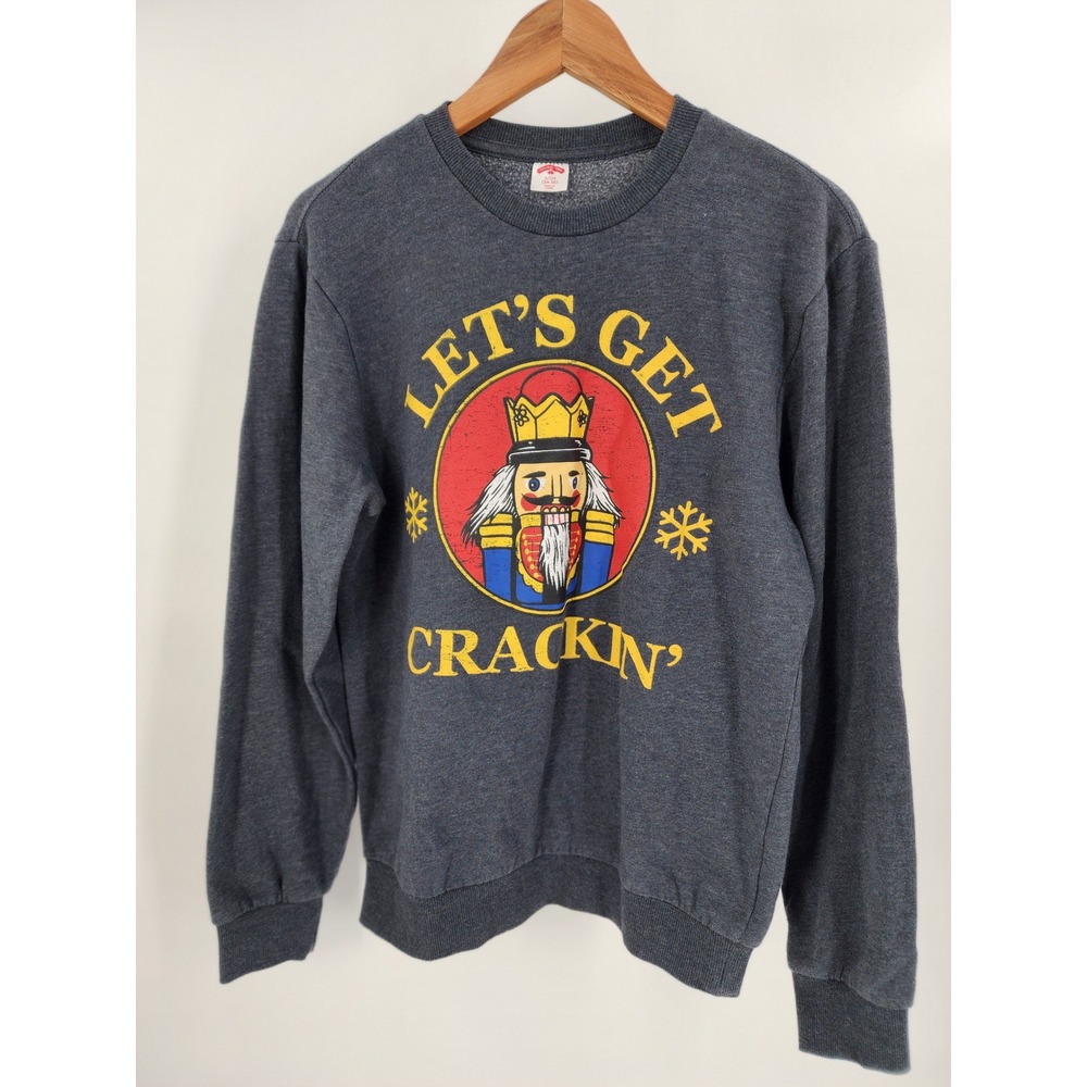 Holiday Time Nutcracker Sweatshirt Mens Small Gray Lets Get Crackin Christmas